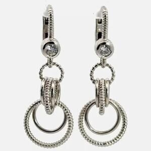 Judith Ripka Triple Hoop Circle Drop Earrings in Sterling Silver 925